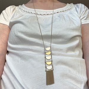 Long, Delicate Necklace with Gold, Silver,  and Fringe